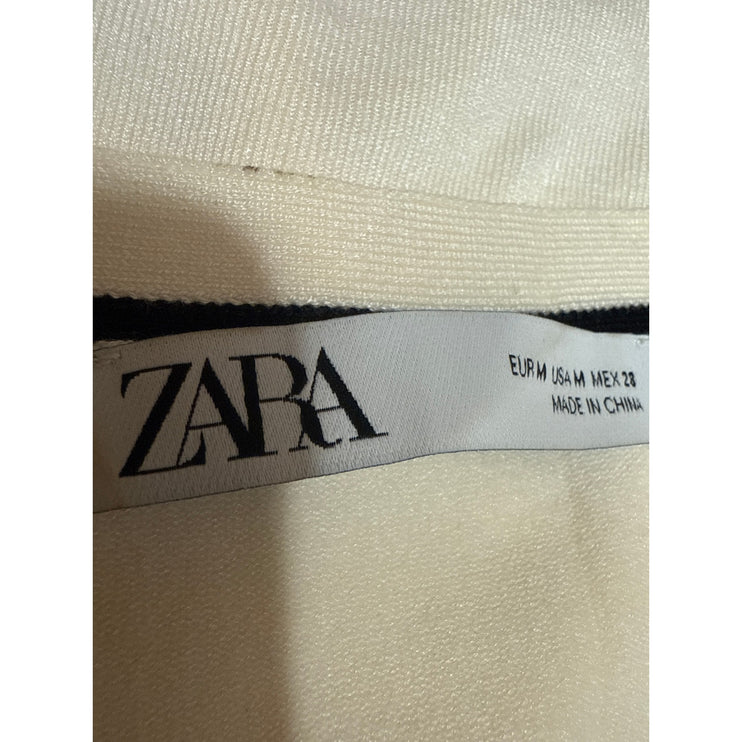 Zara Cream Black Long Sleeve Deep V Neck Button Up Cardigan Sweater Top Size M