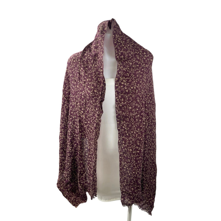 Barbour 100% Lambs Wool Purple Floral Winter Snow Shawl Wrap Neck Scarf One Size