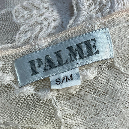 PALME Cream Lace Long Sleeves Sheer Embroidered Tie Front Crop Blouse Top Sz S/M