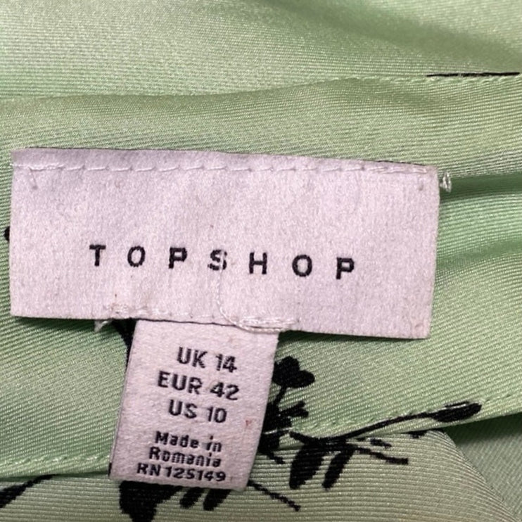 Topshop Green Black Floral Silk Satin Sleeveless Cami Tank Midi Slip Dress Sz 10