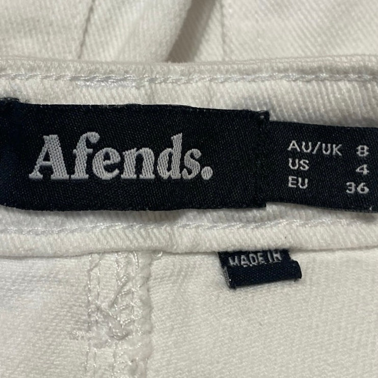 Afends White Straight Leg High Waist Frayed Raw Hem Crop Trousers Jeans Pants 4