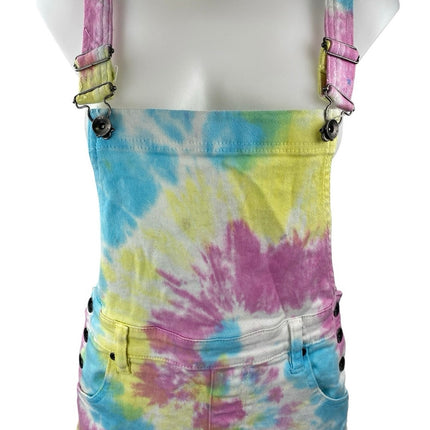 Black Heart Multicolor Rainbow Tie Die Frayed Hem Denim Jeans Jumpsuit Romper 0