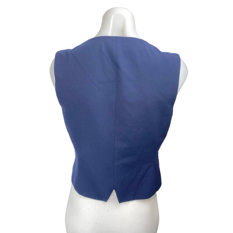 Zara Women's Blue Sleeveless V Neck Pocket Button Up Coat Jacket Vest Top Size M