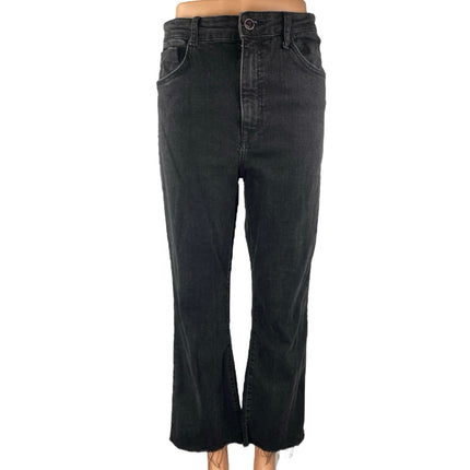 Zara Black High Waisted Frayed Raw Hem Flared Bootcut Denim Jeans Pants Size 12