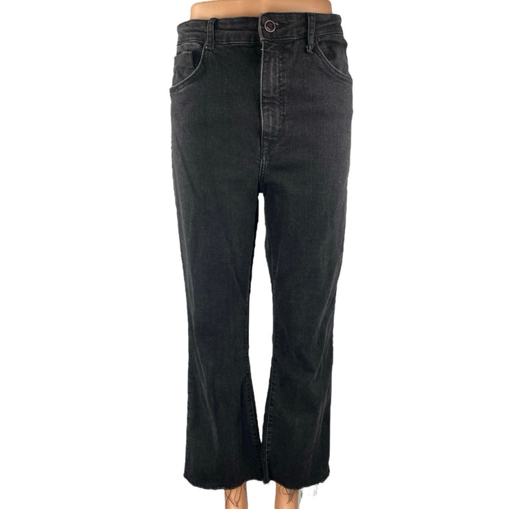 Zara Black High Waisted Frayed Raw Hem Flared Bootcut Denim Jeans Pants Size 12