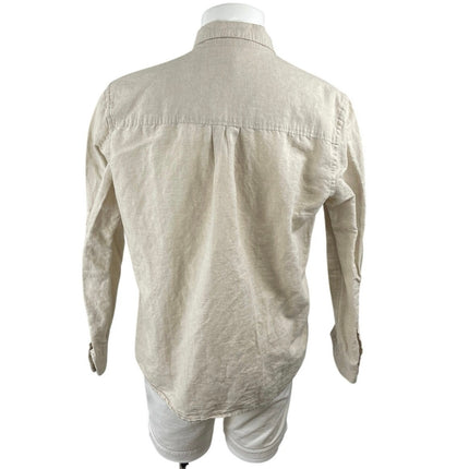 Zara Men's Beige Linen Collared Long Sleeve Chest Pocket Button Down Shirt Top L