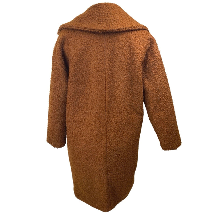 Glocal Brown Teddy Fleece Double Breasted Longline Trench Pea Coat Jacket L/XL