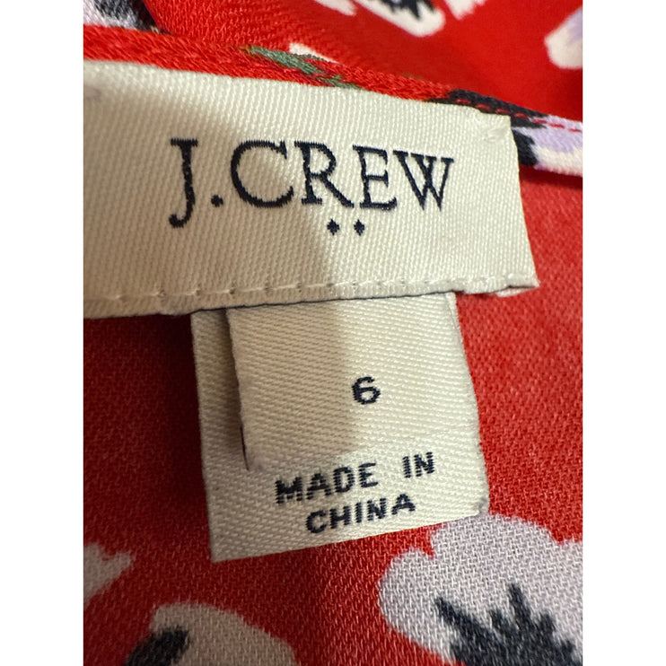 J.Crew Red Floral Short Sleeve V-Neck Tie Waist Mini Fit & Flare Wrap Dress Sz 6
