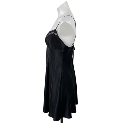Victoria's Secret Black Silky Satin Sleeveless Cami Camisole Mini Slip Dress M