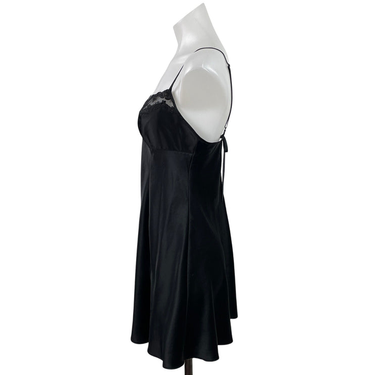 Victoria's Secret Black Silky Satin Sleeveless Cami Camisole Mini Slip Dress M