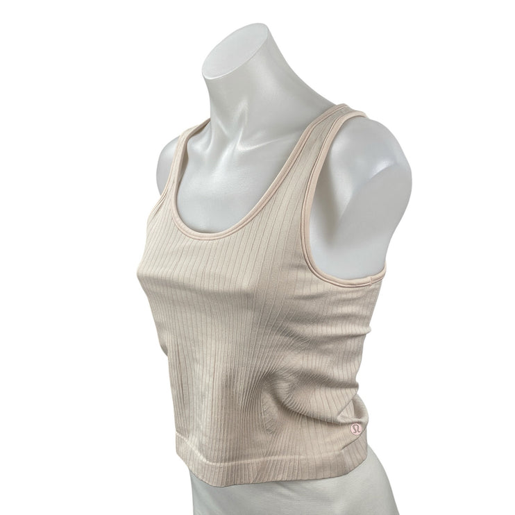 Lululemon Beige Ribbed Knit Scoop Neck Yoga Workout Athletic Tank Top Size 8