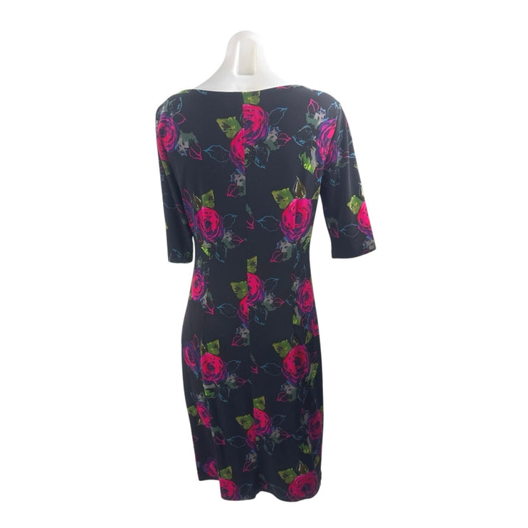 Chaus New York Multicolor Floral Boat Neck Half Sleeve Mini Sheath Dress Size S