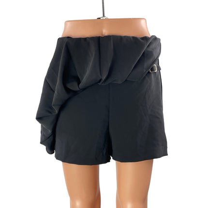 Amanda Uprichard Rizzo Black High Waist Buckle Pleated Mini Short Skirt Skort M