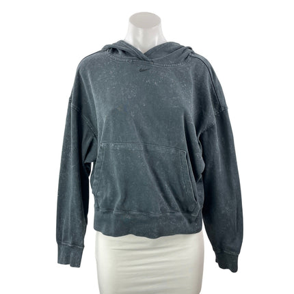 Nike Women's Black Washed Swoosh Logo Y2k Hoodie Hooded Sweatshirt Top Size S