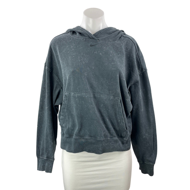 Nike Women's Black Washed Swoosh Logo Y2k Hoodie Hooded Sweatshirt Top Size S
