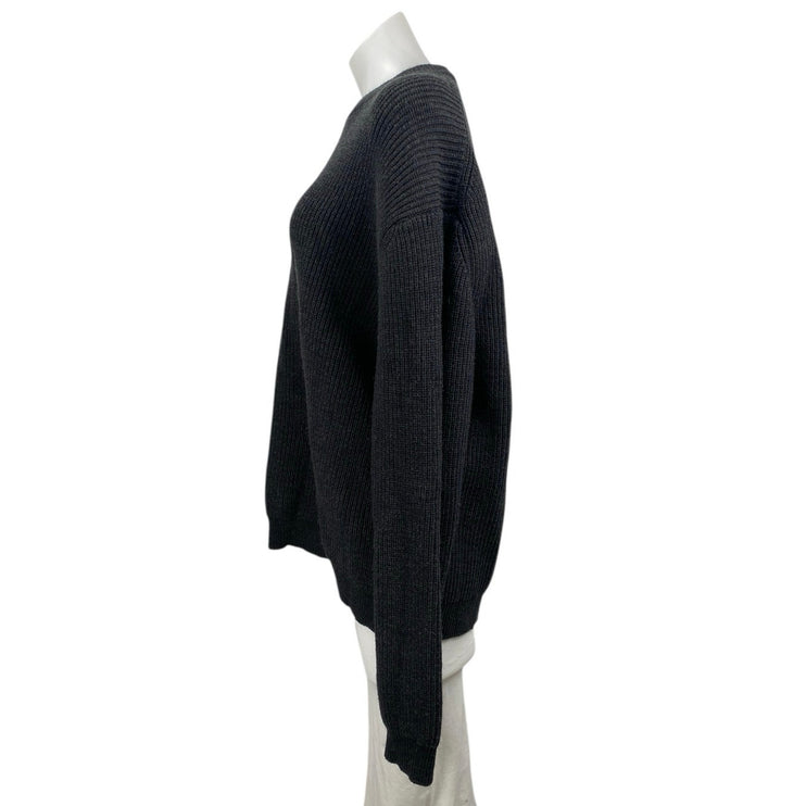 Zara Women's Black Long Sleeve Ribbed Knit Crew Neck Pullover Sweater Top Size L