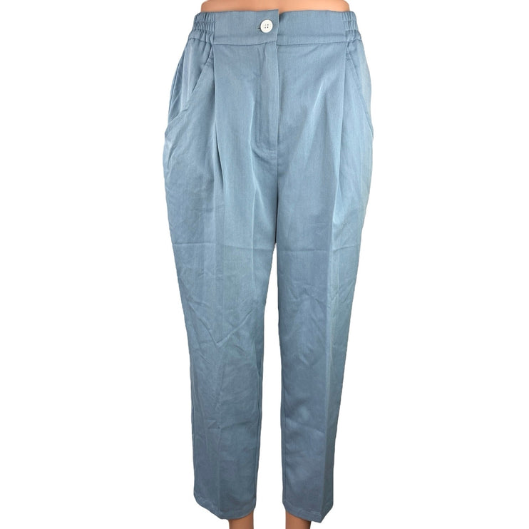 NEW Commense Blue High Rise Pleated Career Cropped Straight Trouser Pants Size S