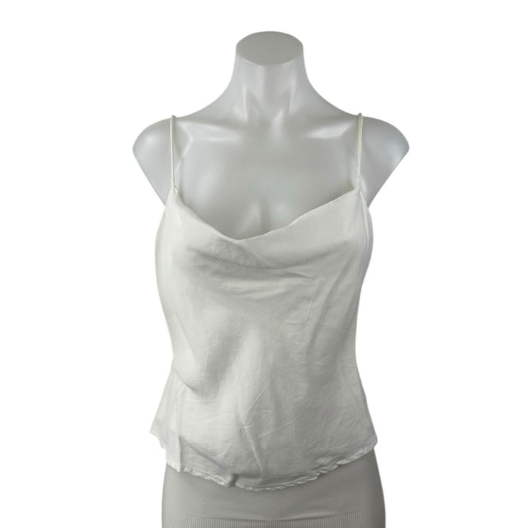 Zara Womens White Sleeveless Cowl Neck Adjustable Cami Camisole Tank Top Size L