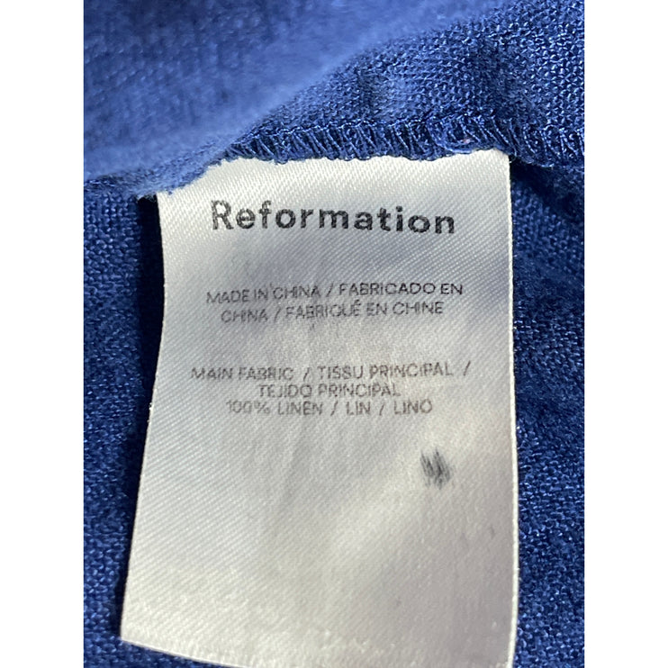 Reformation Women's Blue 100% Linen High Waisted Flare A Line Midi Skirt Size 2
