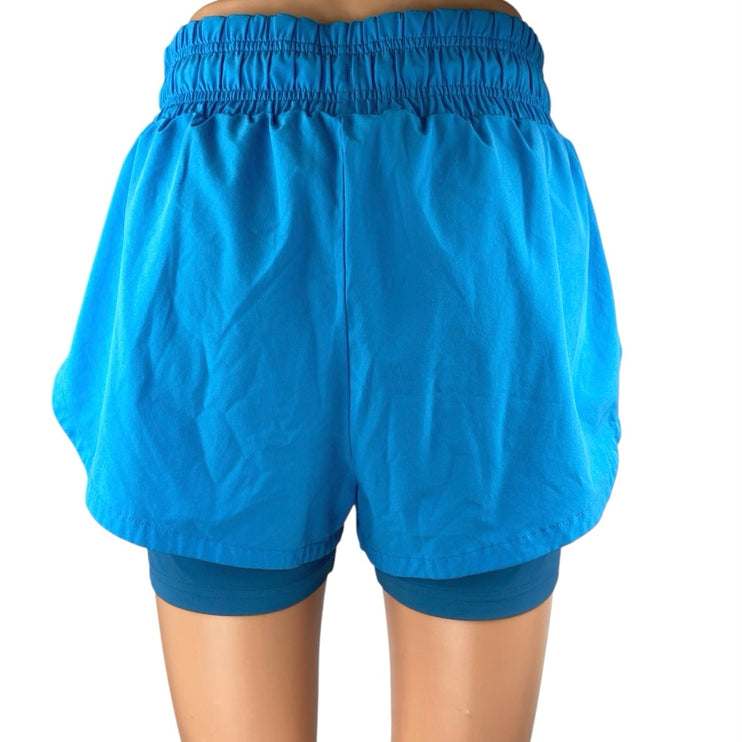 Gymshark Running 2 in 1 Blue Drawstring High Waist Athletic Fitness Shorts Sz S