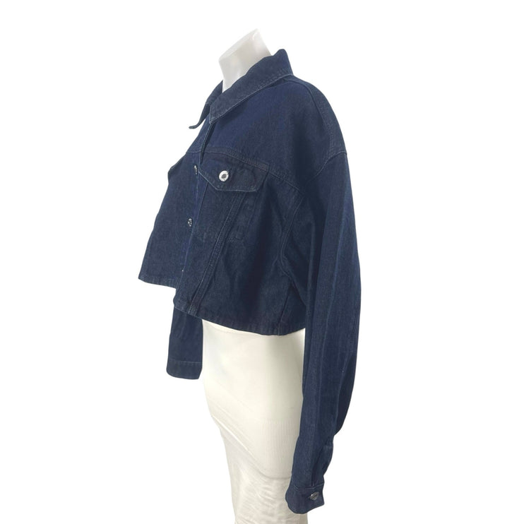 WeWoreWhat Women's Blue Long Sleeve Crop Button Up Denim Jean Jacket Size S