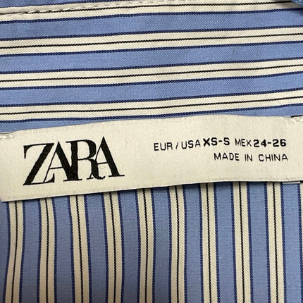 Zara Women's Cream Blue Long Sleeve Striped Contrast Shirt Sweater Top Size XS