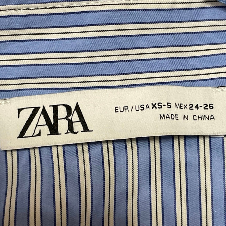 Zara Women's Cream Blue Long Sleeve Striped Contrast Shirt Sweater Top Size XS
