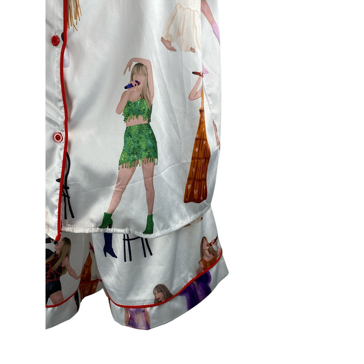 NEW She Show Taylor Swift Era White Satin Short Sleeve Sleepwear Pajamas Set M