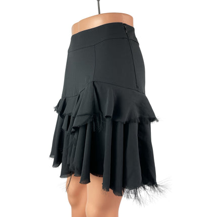 Diesel Women's Black High Waisted Ruffle Tiered Zip Fringe A Line Mini Skirt 26