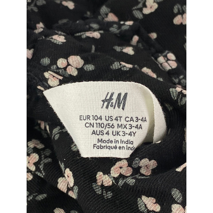 H&M Kids Girls Black Floral Collared Long Sleeve Flouce Flared A-Line Dress 4T