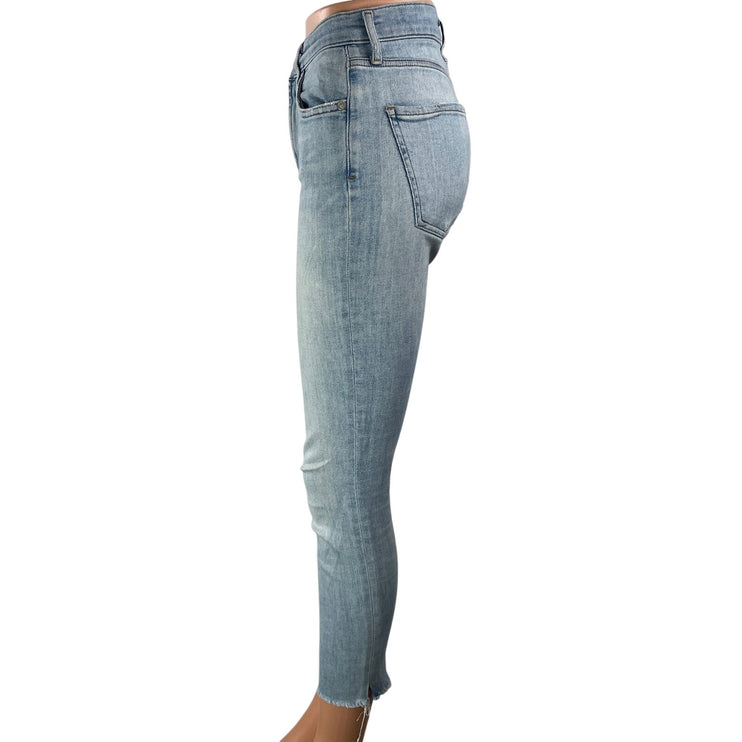 AGOLDE Women's Blue Light Wash Frayed Hem Cropped Skinny Denim Jean Pants Sz 26