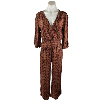 Blue Rain Multicolor Floral V Neck Faux Wrap Long Sleeve Wide Leg Jumpsuit Sz M