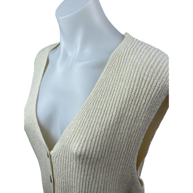 Zara Women's Cream V Neck Sleeveless Button Down Cardigan Sweater Vest Top Sz XL