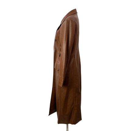Avec Les Filles Women's Brown Faux Leather Double Breasted Trench Coat Jacket M