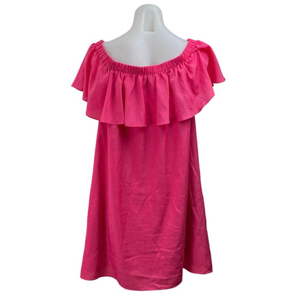 Likely Women's Pink Ruffle Off the Shoulder Mini Casual Shift Dress Size L