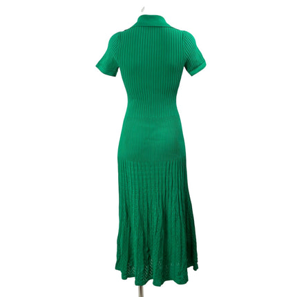 Sandro Lorel Green Ribbed Knit Short Sleeve Button Down A Line Midi Dress Size 8