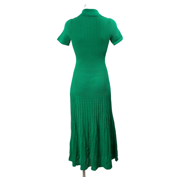 Sandro Lorel Green Ribbed Knit Short Sleeve Button Down A Line Midi Dress Size 8