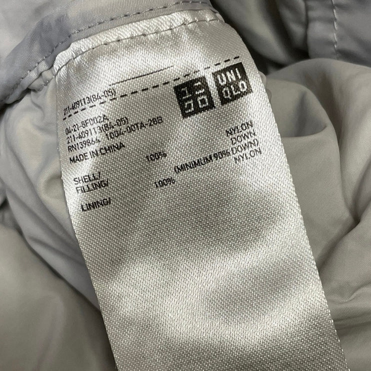Uniqlo Gray Silver Long Sleeves Hooded Ultra Light Down Parka Coat Jacket Sz M