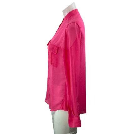BCBGMAXAZRIA Women's Pink Sheer Long Sleeve Pocket Button Down Shirt Top SIze XS