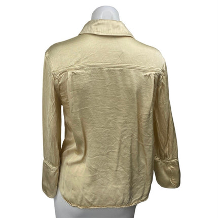 Zara Women's Gold Yellow Silk Satin Long Sleeve Button Down Shirt Top Size XS
