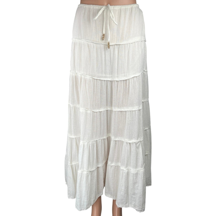 Free People Simply Smitten White Cottage Core Tiered Peasant Boho Maxi Skirt M