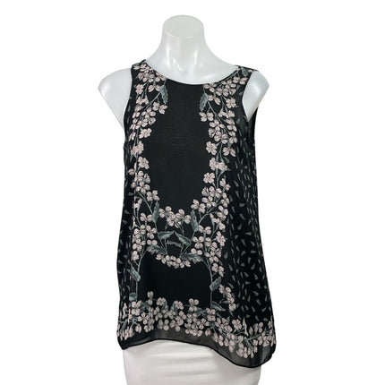Max Studio Women's Black Floral Sleeveless Round Neck Tank Blouse Top Size S