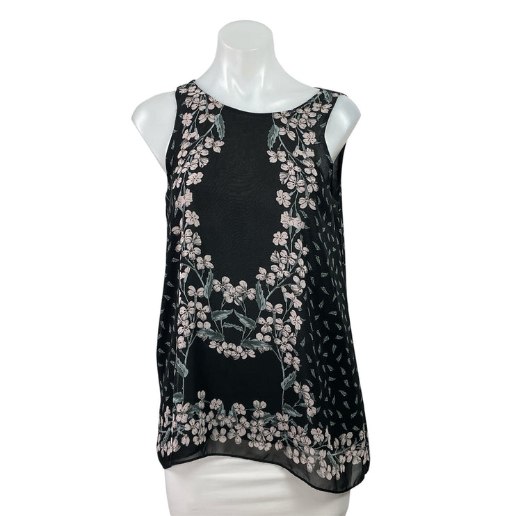Max Studio Women's Black Floral Sleeveless Round Neck Tank Blouse Top Size S