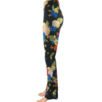 Danielle Bernstein Black Multicolor Floral Flared Leg Trousers Leggings Pants 4