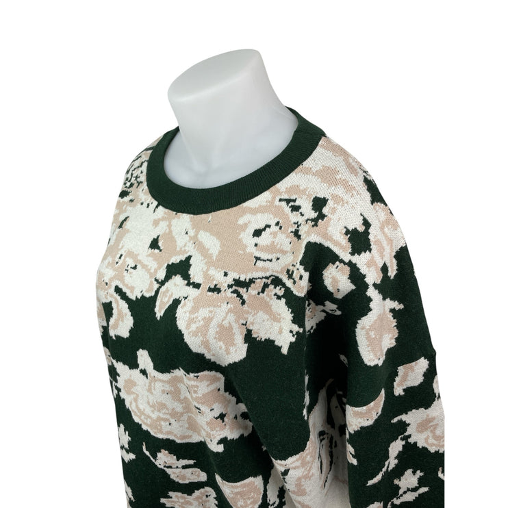 Bloomchi Women's Green Floral Crew Neck Long Sleeve Knit Sweater Top Size 22/24