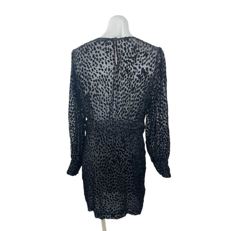 & Other Stories Womens Black Sheer Leopard Print Long Sleeve Mini A-Line Dress 8