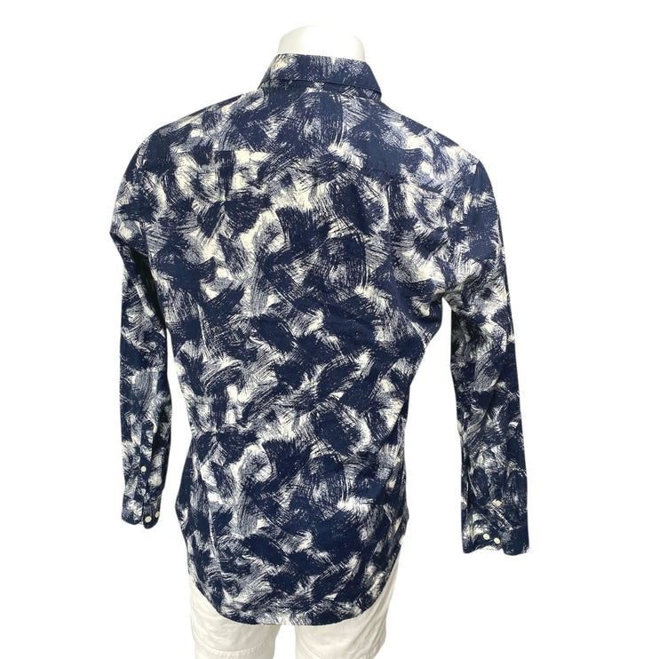 H&M Men's Blue Abstract Print Long Sleeve Slim Fit Button Down Shirt Top Size L