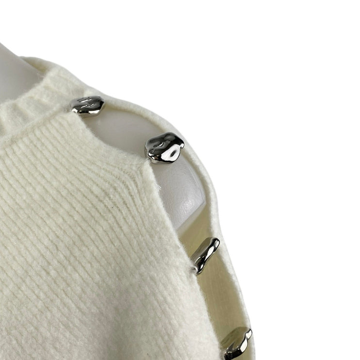 Zara Women's Cream White Studded Beaded Cutout Long Sleeve Crop Sweater Top Sz S