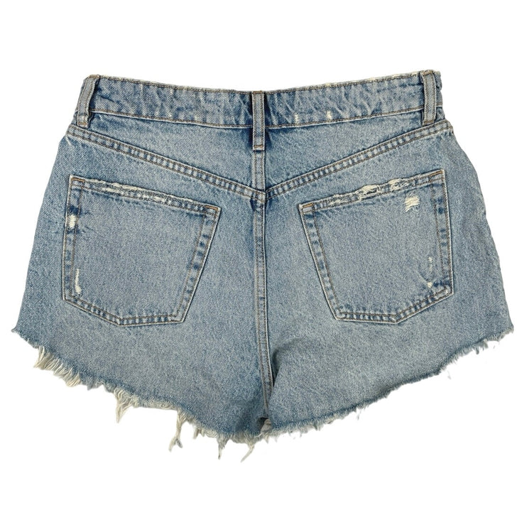 NEW Zara High Waist Distressed Frayed Raw Hem Medium Wash Denim Jeans Shorts 6