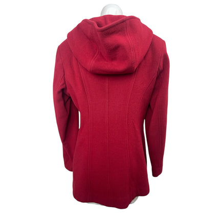 Anne Klein Women's Red Wool  Double Breated Hooded Long Sleeve Pea Coat Jacket S